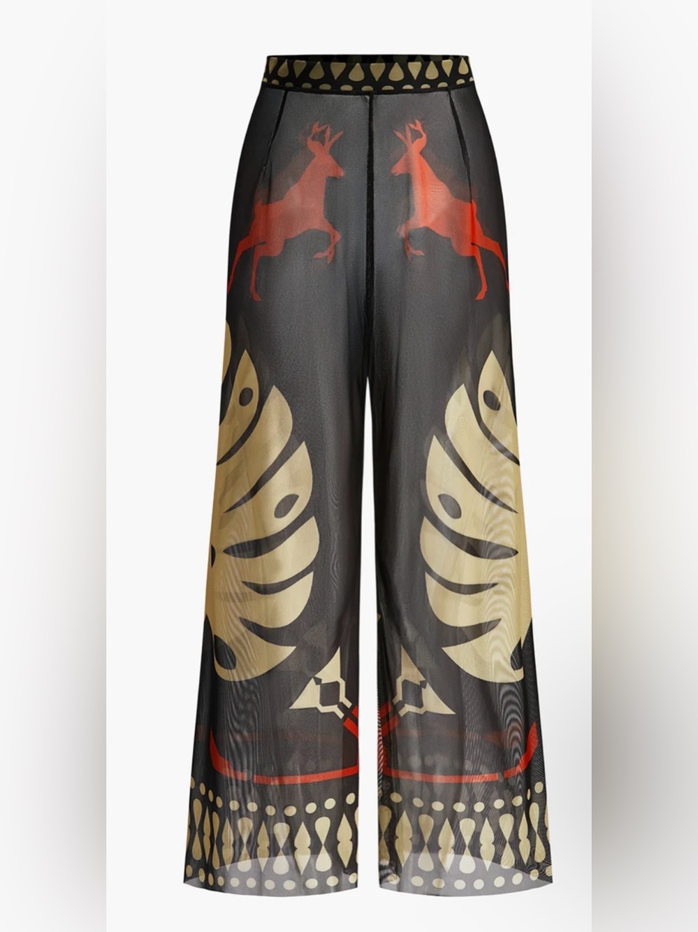 Commense Sheer Wide-Leg Coverup Pants in Black, Gold and Red